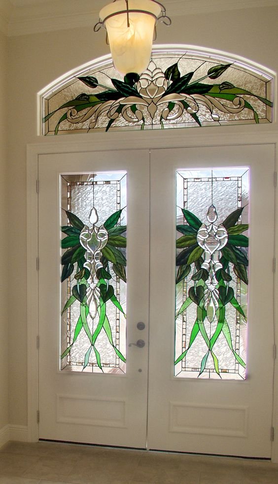 Glass Door with Floral Carvings