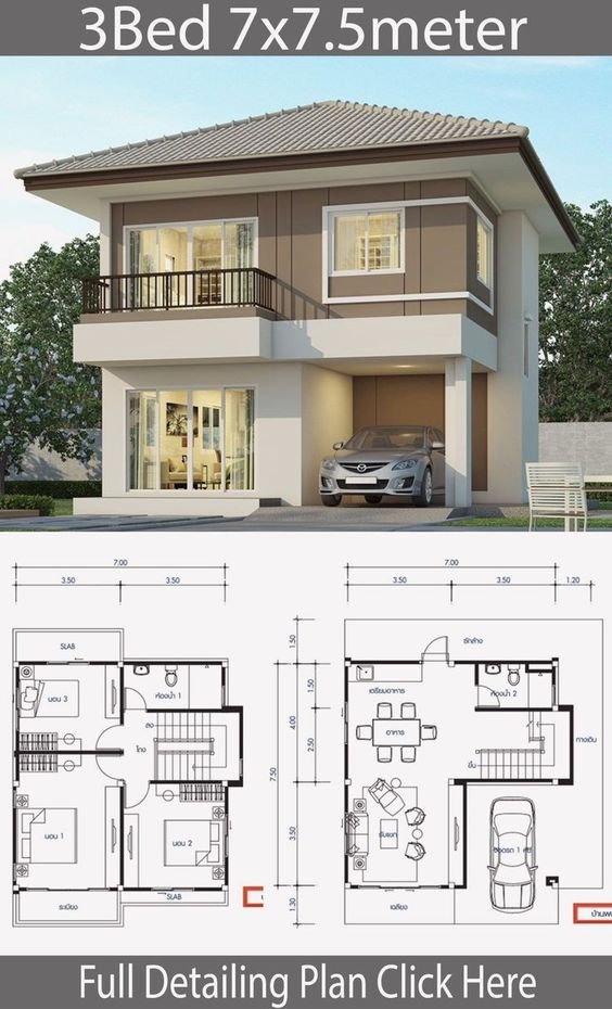House Design Plan 7x10m With 6 Bedrooms